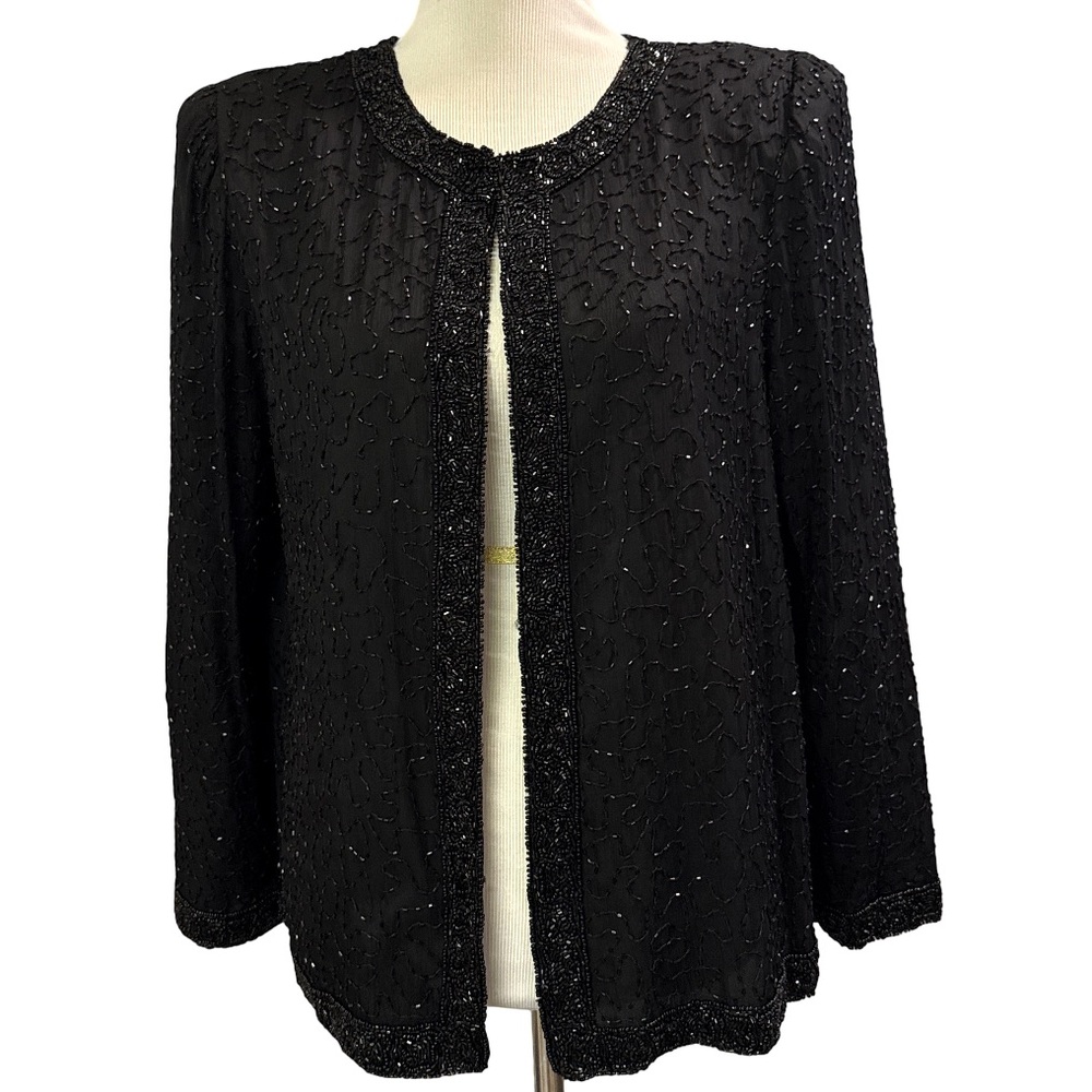 Vintage Laurence Kazar Black Beaded Blazer size large